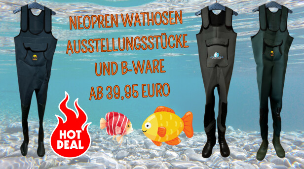 Ausstellungsstück und B-Ware von Neopren Wathosen bereits ab 39,95 Euro. 
