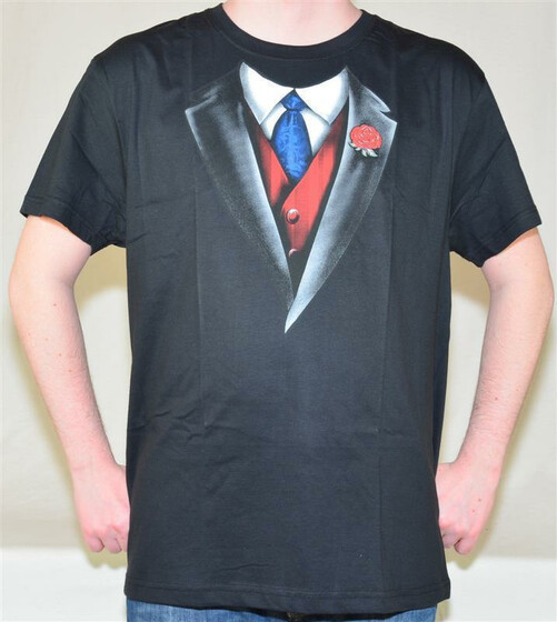 T-Shirt Smoking mit Krawatte und Weste in Gr. S-XXL