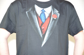T-Shirt Smoking mit Krawatte und Weste in Gr. S