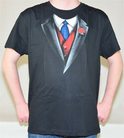 T-Shirt Smoking mit Krawatte und Weste in Gr. XL
