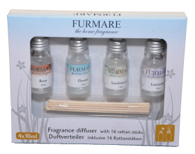 Furmare Duftset Geschenkset mit 4x 10ml Duftöl und Rattanstäben in Geschenkbox