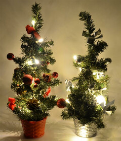 LED Weihnachtsbaum Tannenbaum 45cm k&uuml;nstlich mit Beleuchtung und Deko 2 Farben