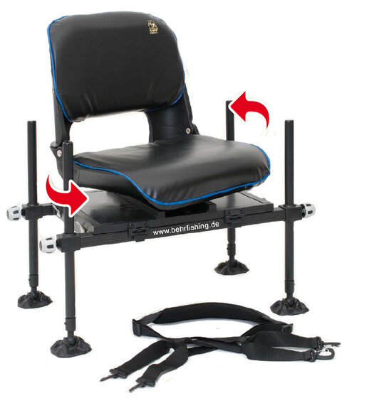Behr Feeder-Sitz drehbar mit Rückenlehne, Füßen, Schultergurt und guter Polsterung