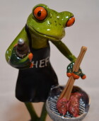 Frosch mit Grill und Grillschürze ca. 17cm mit Bier in der Hand