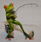 Frosch als Angler mit Rute Fisch und Eimer ca. 16cm / Angler stehend