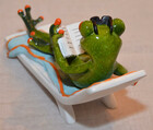Frosch auf einem Liegestuhl mit Buch
