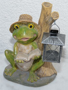 Frosch mit Laterne und Buch sitzend 28cm H&ouml;he wetterfest f&uuml;r den Garten