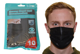 10er Packung Einwegmaske Mund- und Nasenmaske 3-lagig schwarz mit Nasenbügel