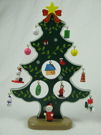 Weihnachtsbaum aus Holz 21cm mit 12 Anhängern /...