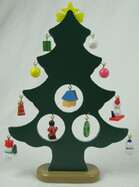 Weihnachtsbaum aus Holz 21cm mit 12 Anh&auml;ngern / ideal f&uuml;r den Schreibtisch 